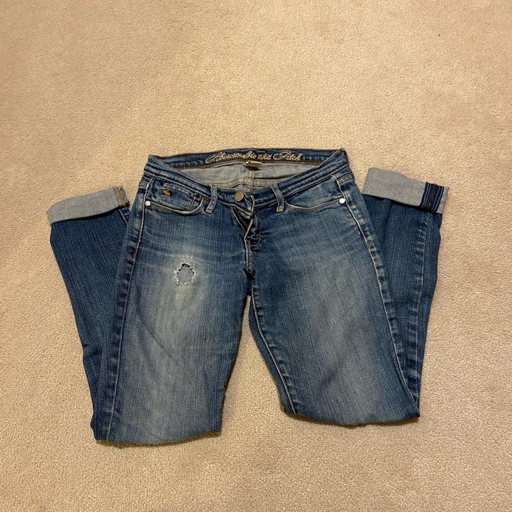 Abercrombie and fitch distressed blue jeans